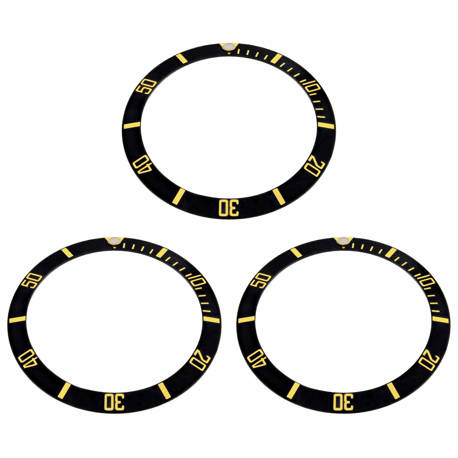3 BEZEL INSERT ALUMINUM FOR ROLEX SUBMARINER BLACK 16800,16808,16610  GOLD FONTS