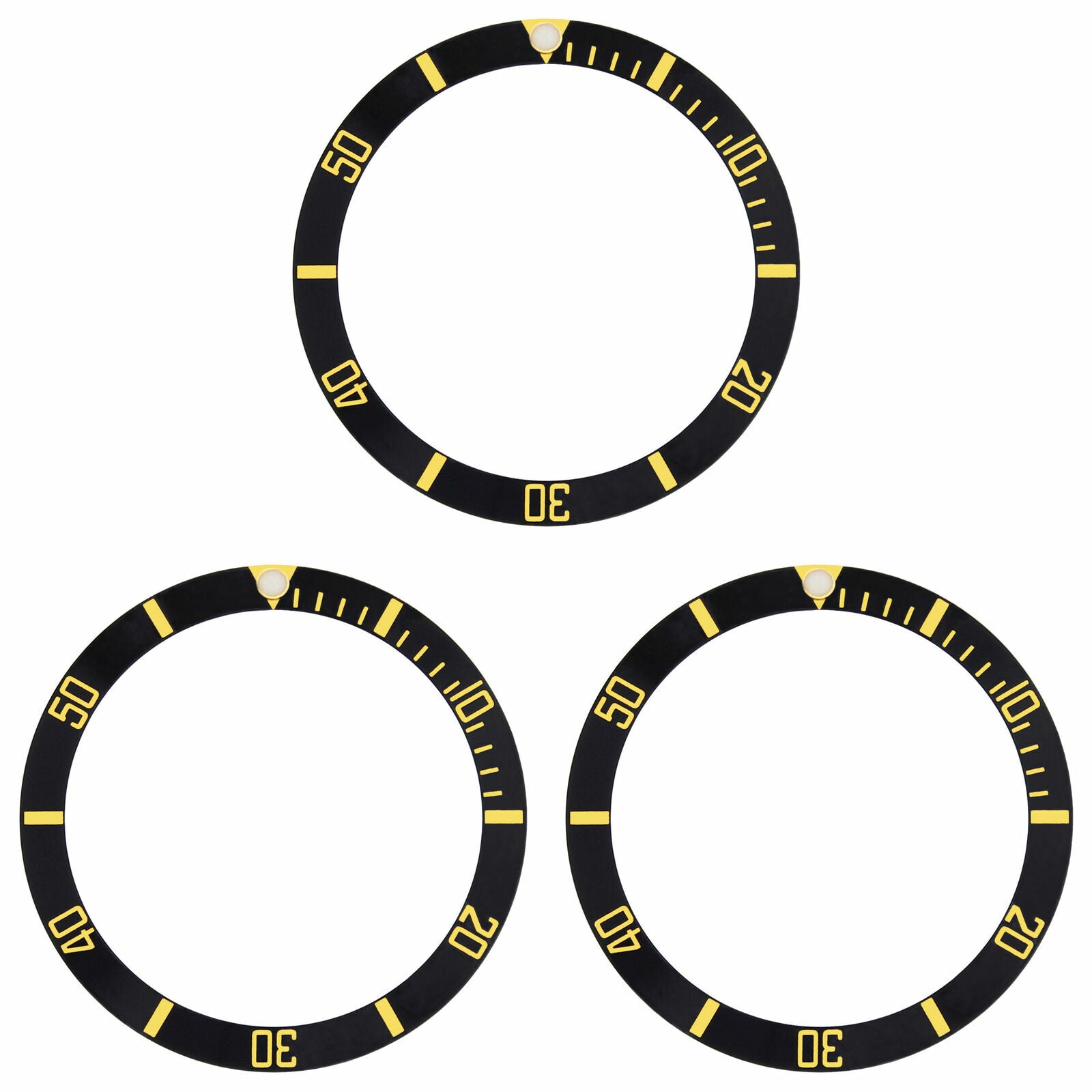 3 BEZEL INSERT ALUMINUM FOR ROLEX SUBMARINER BLACK 16800,16808,16610  GOLD FONTS