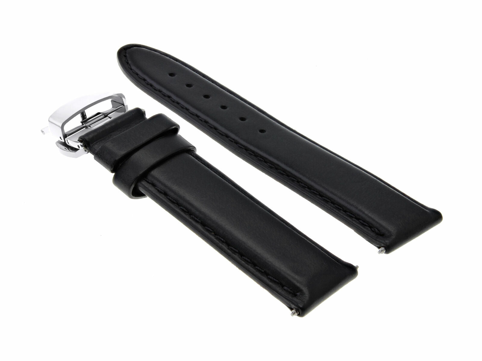 22MM LEATHER BAND STRAP SMOOTH CLASP FOR OMEGA SEAMASTER SPEEDMASTER MOON BLACK