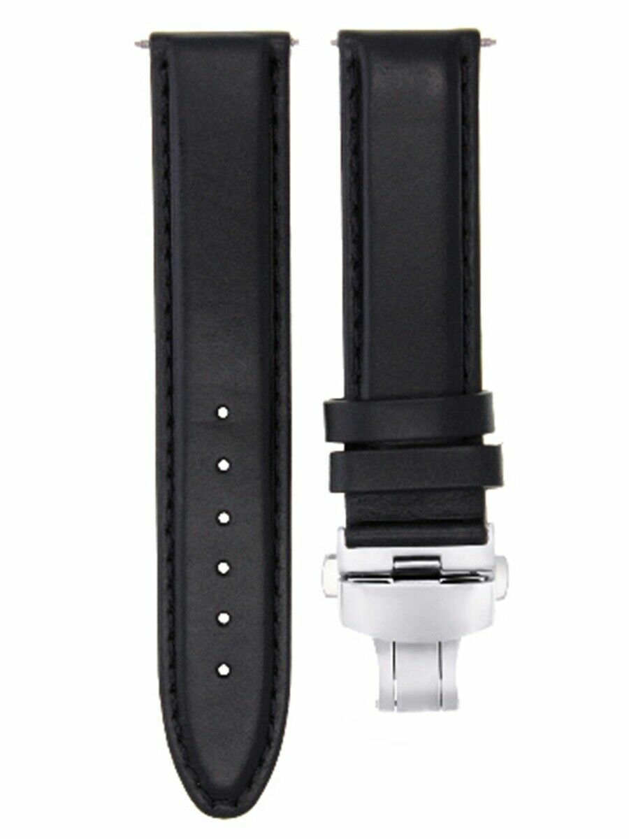 22MM LEATHER BAND STRAP SMOOTH CLASP FOR OMEGA SEAMASTER SPEEDMASTER MOON BLACK