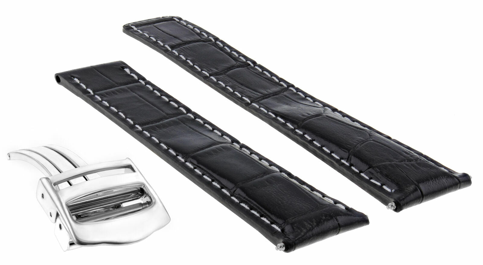 LEATHER WATCH STRAP BAND FOR 36MM BREITLING PILOT WATCH 18/16MM CLASP BLACK WHIT
