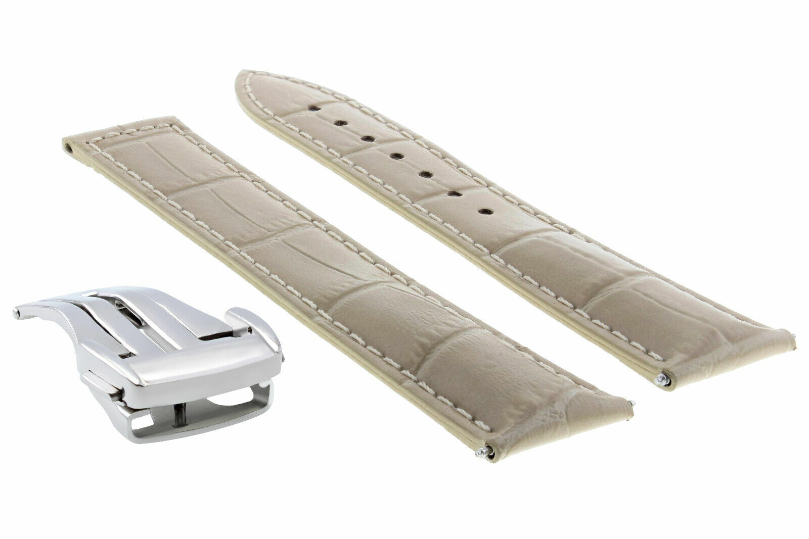 22/18MM LEATHER STRAP BAND DEPLOYMENT CLASP FOR OMEGA PLANET OCEAN BEIGE WS