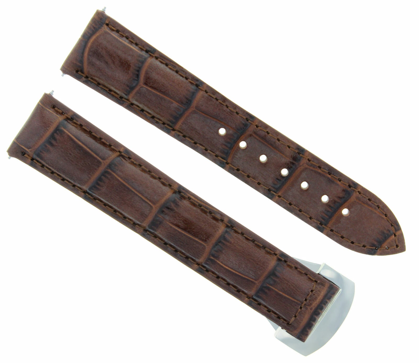 22/18MM LEATHER WATCH STRAP BAND DEPLOYMENT CLASP FOR OMEGA SEAMASTER L/BROWN