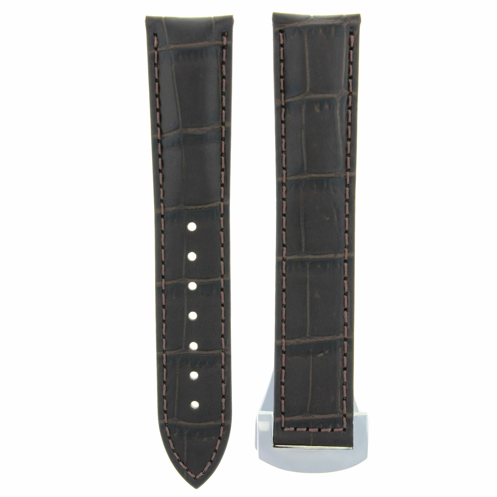 LEATHER BAND STRAP FOR 20MM OMEGA SEAMASTER PLANET DEPLOYMENT CLASP D/BROWN