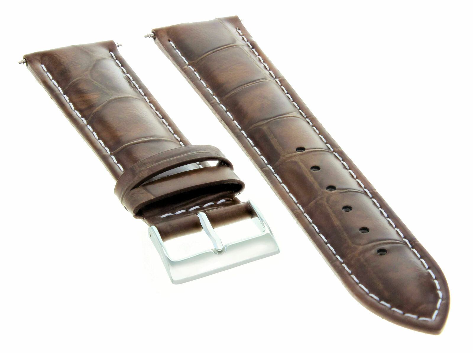 18MM LEATHER WATCH BAND STRAP FOR CROTON WATCH LIGHT BROWN  WHITE STITCHING