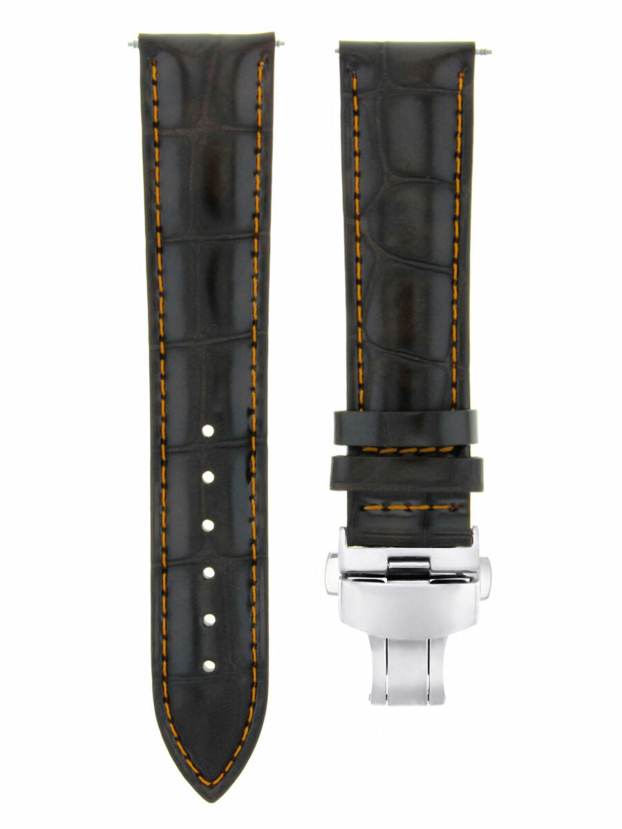 18MM LEATHER WATCH BAND STRAP DEPLOYMENT CLASP FOR CROTON D/BROWN ORANGE STITCH