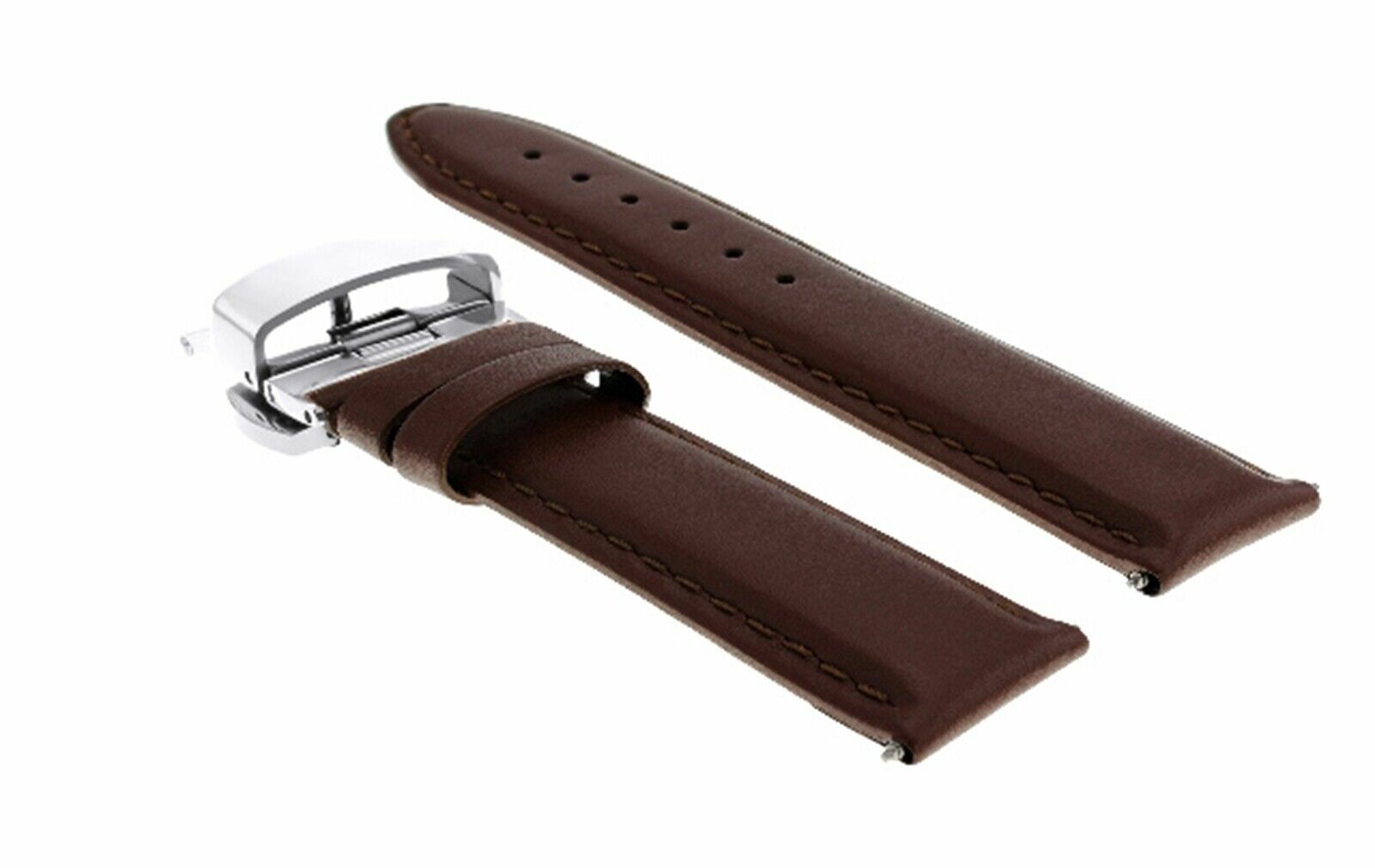 18MM SMOOTH LEATHER STRAP BAND DEPLOYMENT CLASP BUCKLE FOR BAUME MERCIER L/BROWN