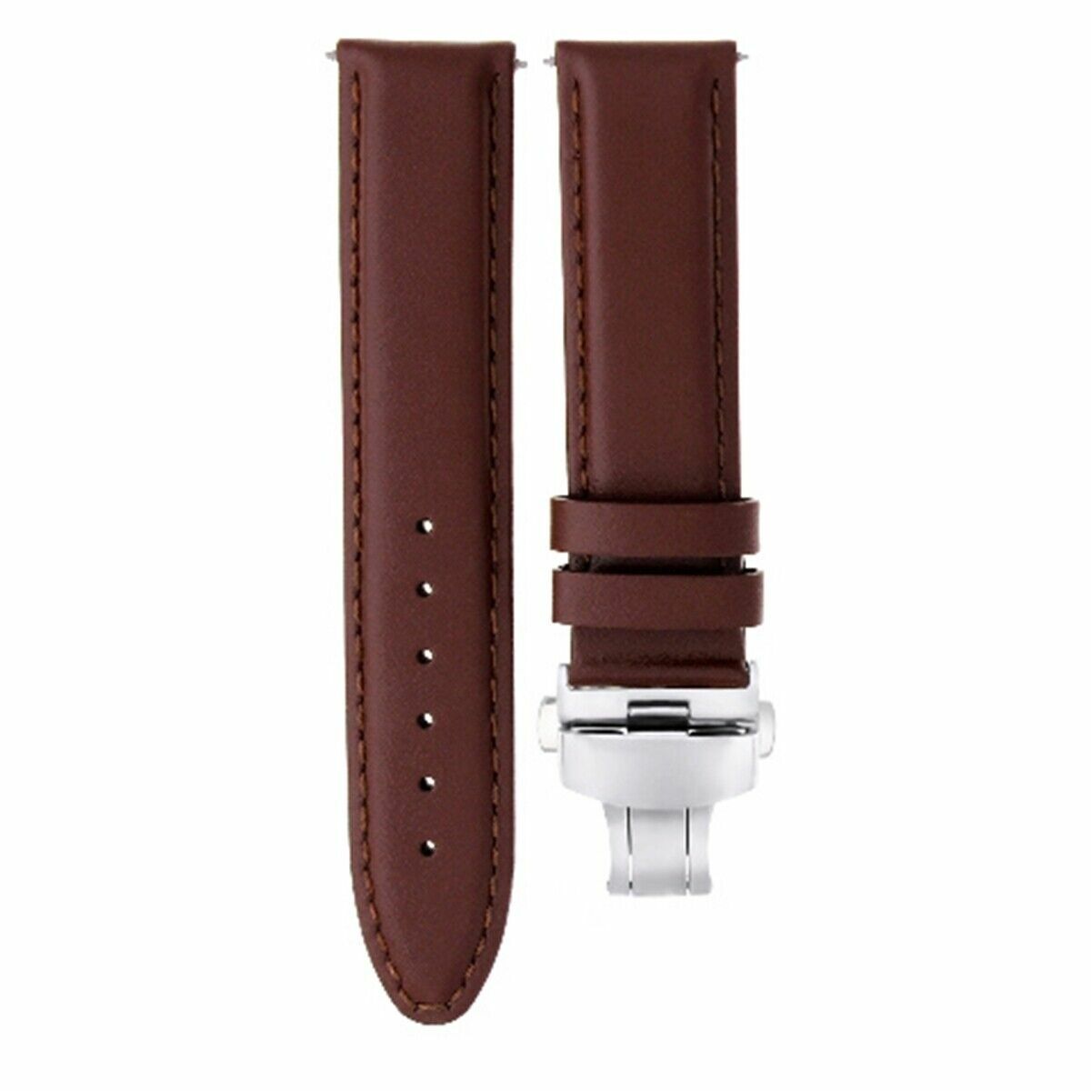 18MM SMOOTH LEATHER STRAP BAND DEPLOYMENT CLASP BUCKLE FOR BAUME MERCIER L/BROWN