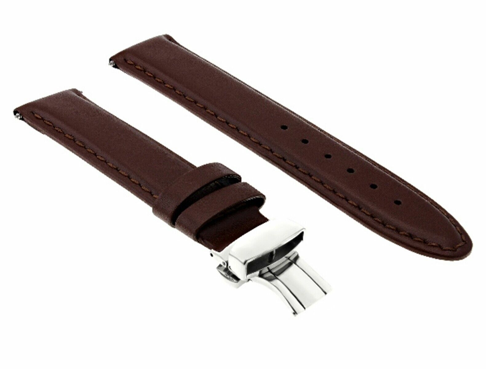 18MM SMOOTH LEATHER STRAP BAND DEPLOYMENT CLASP BUCKLE FOR BAUME MERCIER L/BROWN