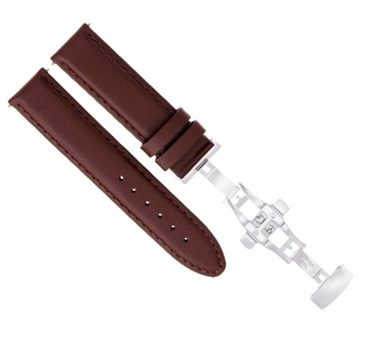 18MM SMOOTH LEATHER STRAP BAND DEPLOYMENT CLASP BUCKLE FOR BAUME MERCIER L/BROWN