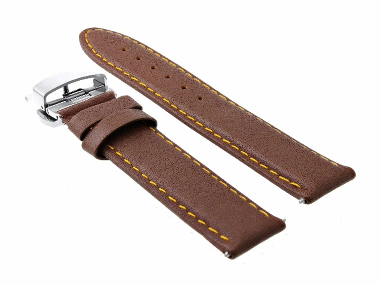 20MM LEATHER WATCH SMOOTH STRAP BAND CLASP FOR 42MM BAUME MERCIER L/BROWN OS