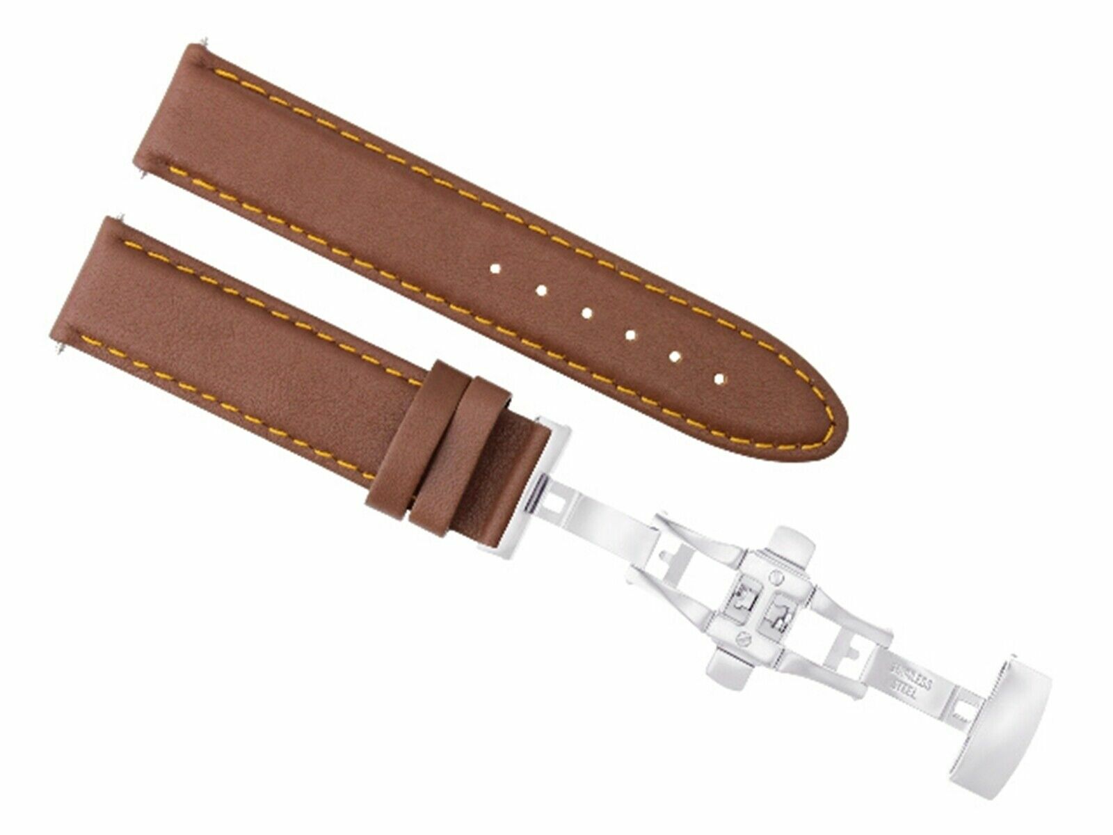 20MM LEATHER WATCH SMOOTH STRAP BAND CLASP FOR 42MM BAUME MERCIER L/BROWN OS