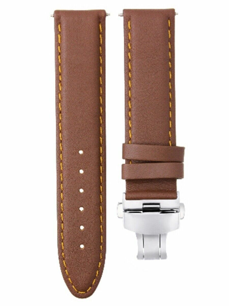 20MM LEATHER WATCH SMOOTH STRAP BAND CLASP FOR 42MM BAUME MERCIER L/BROWN OS