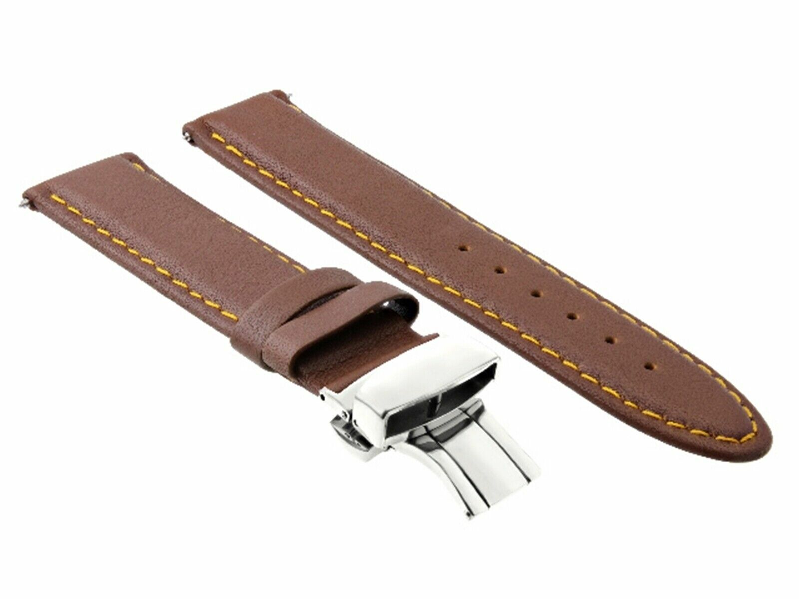 20MM LEATHER WATCH SMOOTH STRAP BAND CLASP FOR 42MM BAUME MERCIER L/BROWN OS