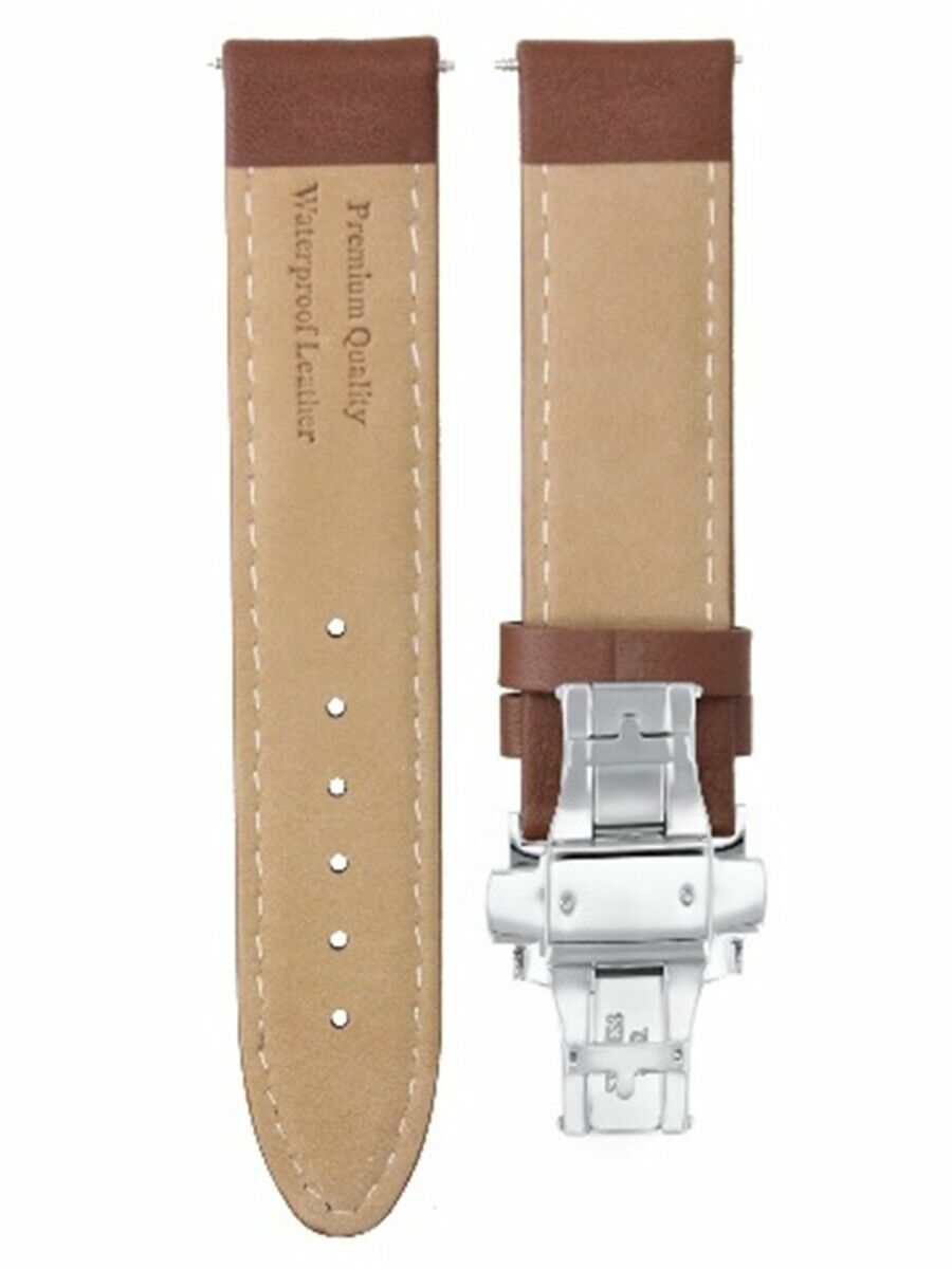 20MM LEATHER WATCH SMOOTH STRAP BAND CLASP FOR 42MM BAUME MERCIER L/BROWN OS