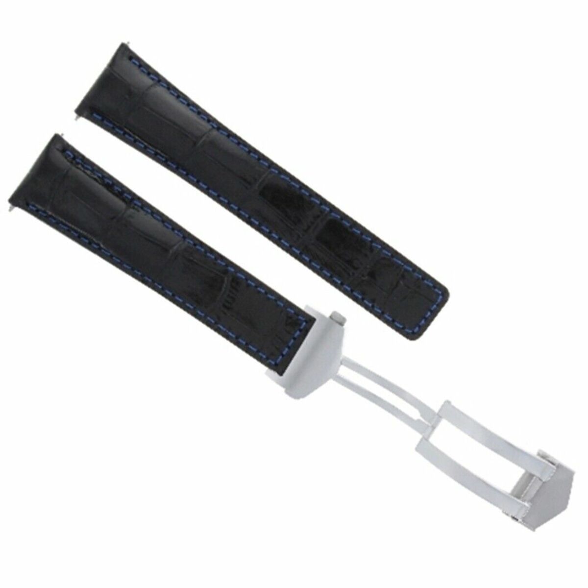22MM LEATHER WATCH STRAP BAND DEPLOY CLASP  FOR TAG HEUER MONACO CALIBRE BLACK