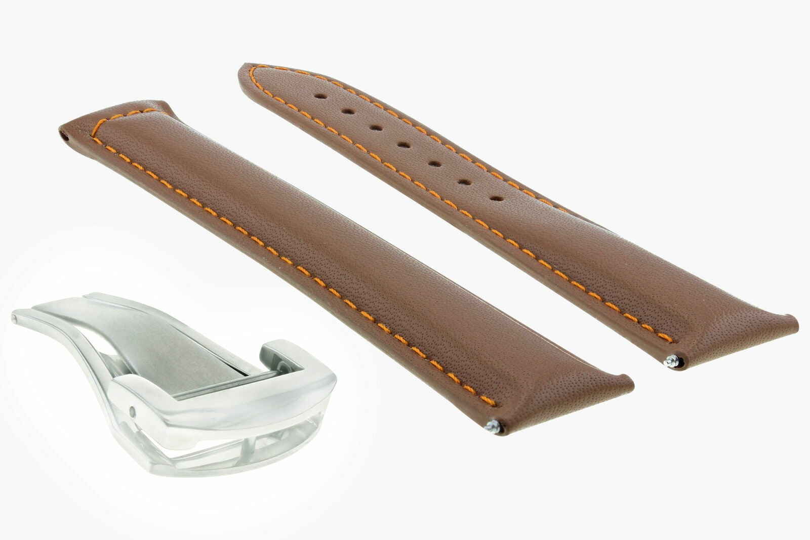 20MM LEATHER STRAP BAND DEPLOYMENT CLASP FOR OMEGA PLANET OCEAN WATCH L/BROWN OS