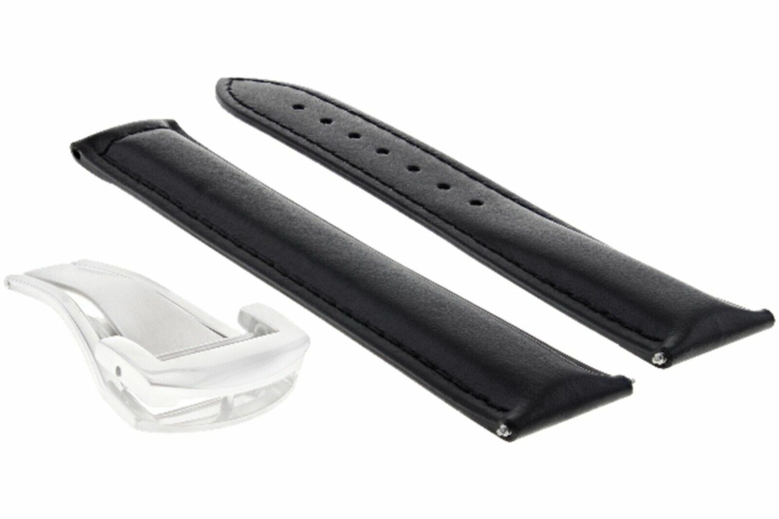 LEATHER WATCH STRAP BAND DEPLOYMENT CLASP FOR 20MM OMEGA SEAMASTER PLANET BLACK
