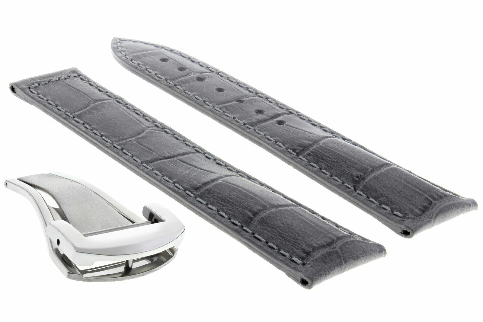 LEATHER BAND STRAP FOR 22/18MM OMEGA SEAMASTER PLANET OCEAN + BUCKLR CLASP GREY