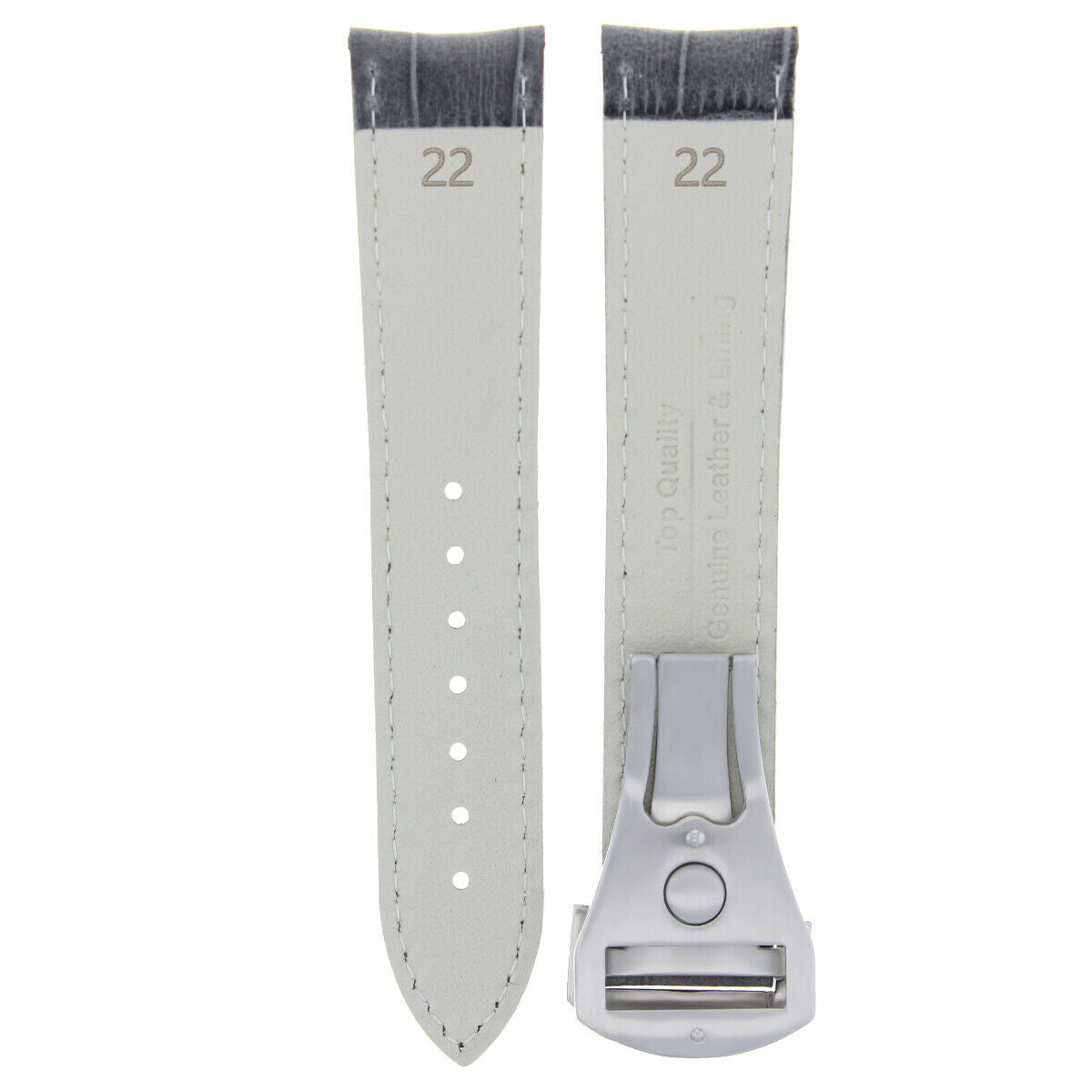 LEATHER BAND STRAP FOR 22/18MM OMEGA SEAMASTER PLANET OCEAN + BUCKLR CLASP GREY