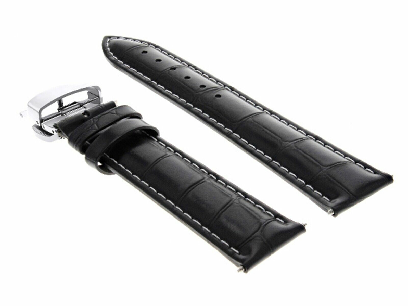 22MM BLACK LEATHER WATCH STRAP BAND DEPLOYMENT CLASP FOR IWC PILOT PORTUUESE