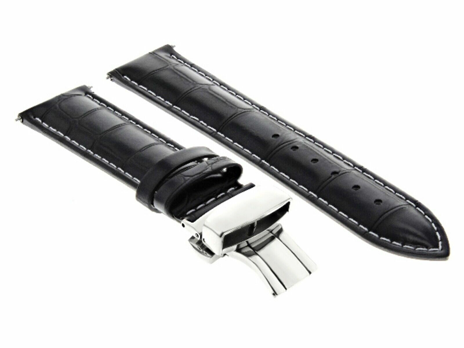 22MM BLACK LEATHER WATCH STRAP BAND DEPLOYMENT CLASP FOR IWC PILOT PORTUUESE