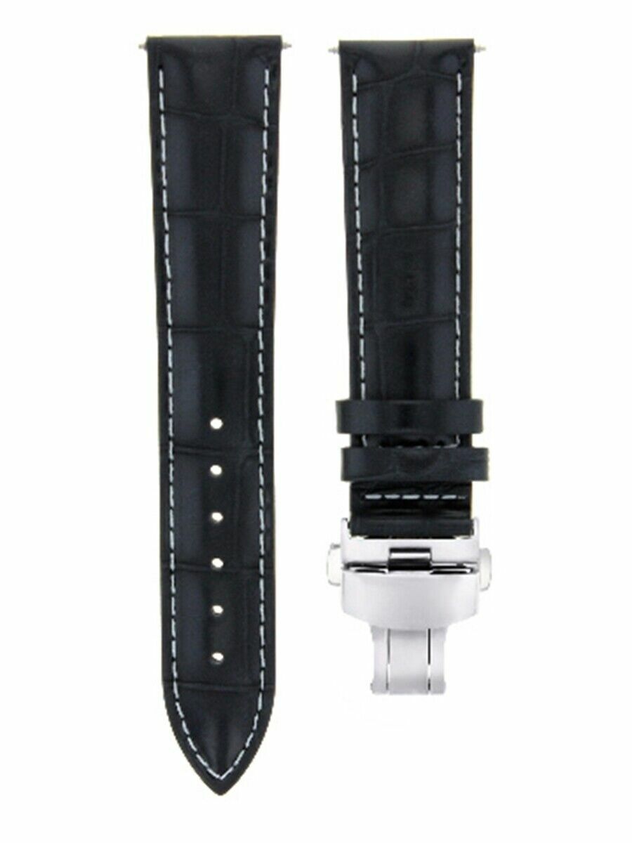 22MM BLACK LEATHER WATCH STRAP BAND DEPLOYMENT CLASP FOR IWC PILOT PORTUUESE