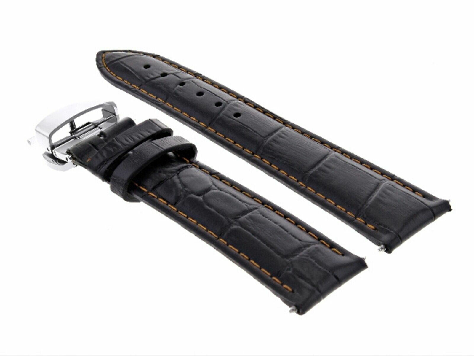 20MM LEATHER WATCH STRAP BAND DEPLOYMENT CLASP FOR IWC BLACK ORANGE STITCHING