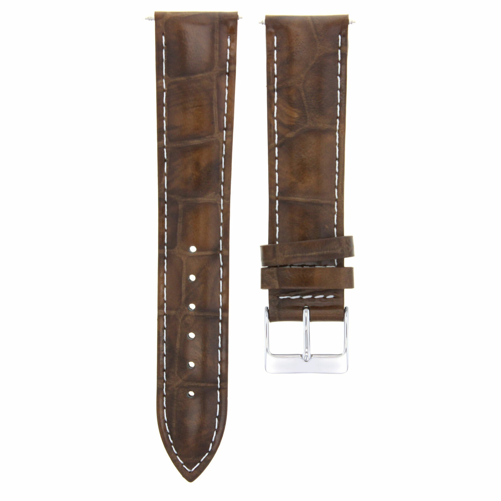 19MM LEATHER WATCH BAND STRAP FOR VINTAGE ETERNA WATCH LIGHT BROWN  WHITE STITCH