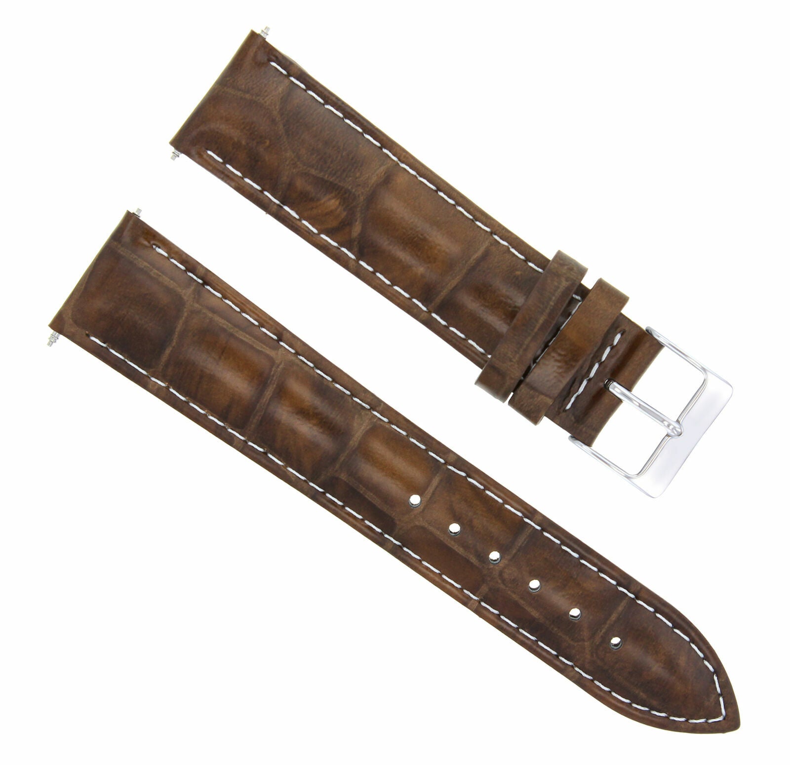 19MM LEATHER WATCH BAND STRAP FOR VINTAGE ETERNA WATCH LIGHT BROWN  WHITE STITCH