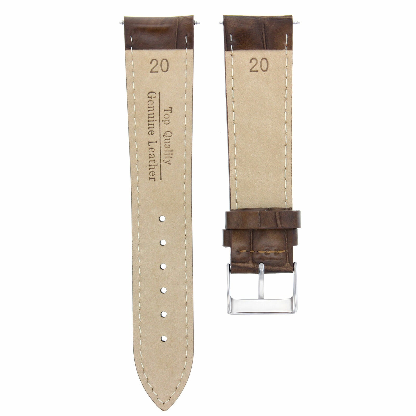 20MM LEATHER WATCH BAND STRAP FOR ETERNA WATCH LIGHT BROWN WHITE STITCHING