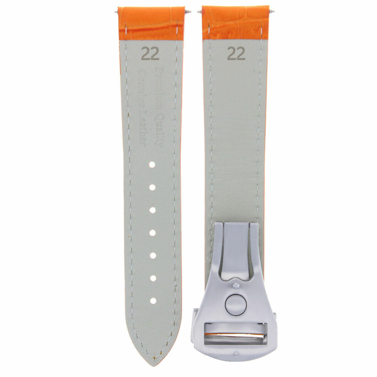 22MM LEATHER STRAP BAND FOR OMEGA SEAMASTER PLANET OCEAN + DEPLOY CLASP ORANGE
