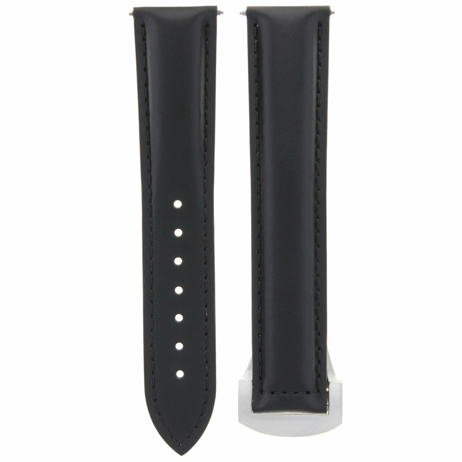 22/18MM LEATHER WATCH STRAP SMOOTH BAND FOR OMEGA PLANET OCEAN WATCH CLASP BLACK