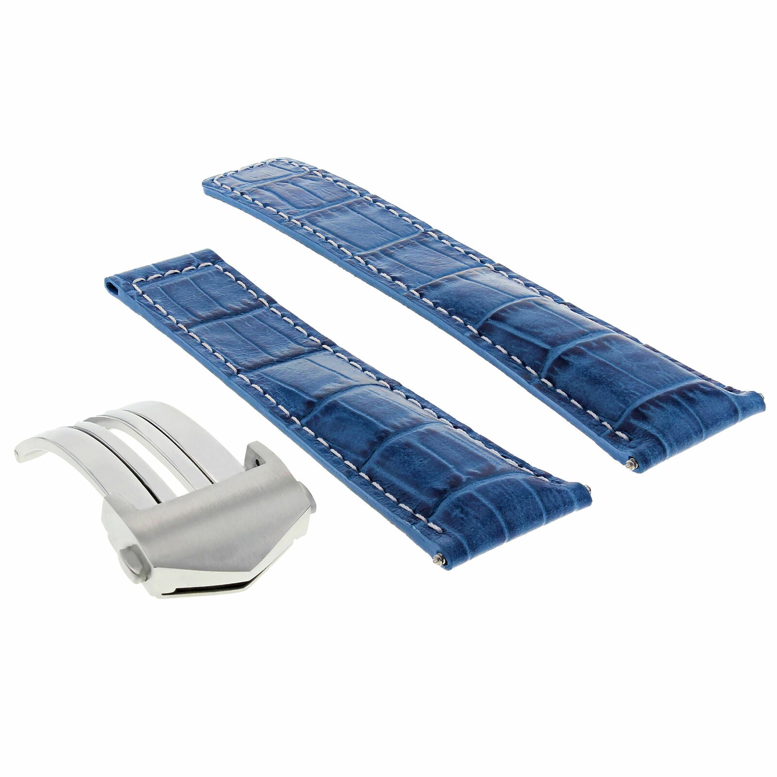 22MM MONACO LEATHER WATCH BAND STRAP CLASP FOR TAG HEUER CARRERA 16 L/BLUE WS