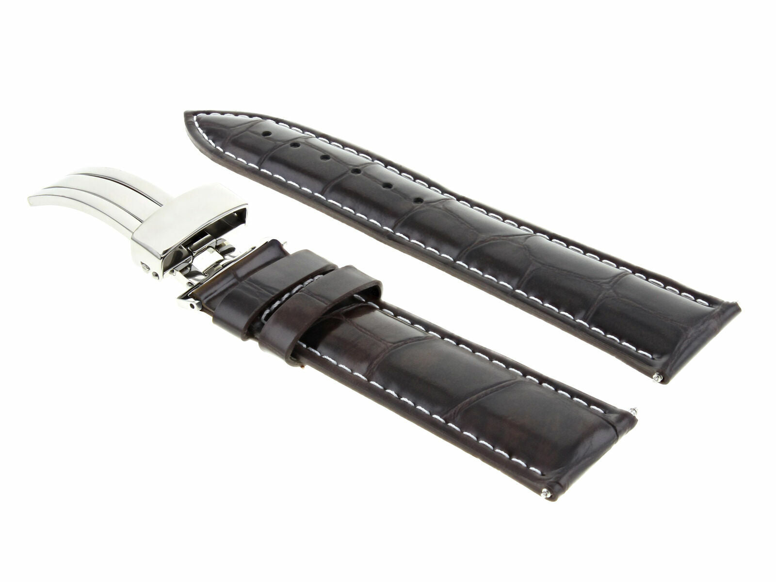 22MM LEATHER BAND STRAP FOR MONTBLANC TIMEWALKER  DEPLOYMENT CLASP DARK BROWN WS