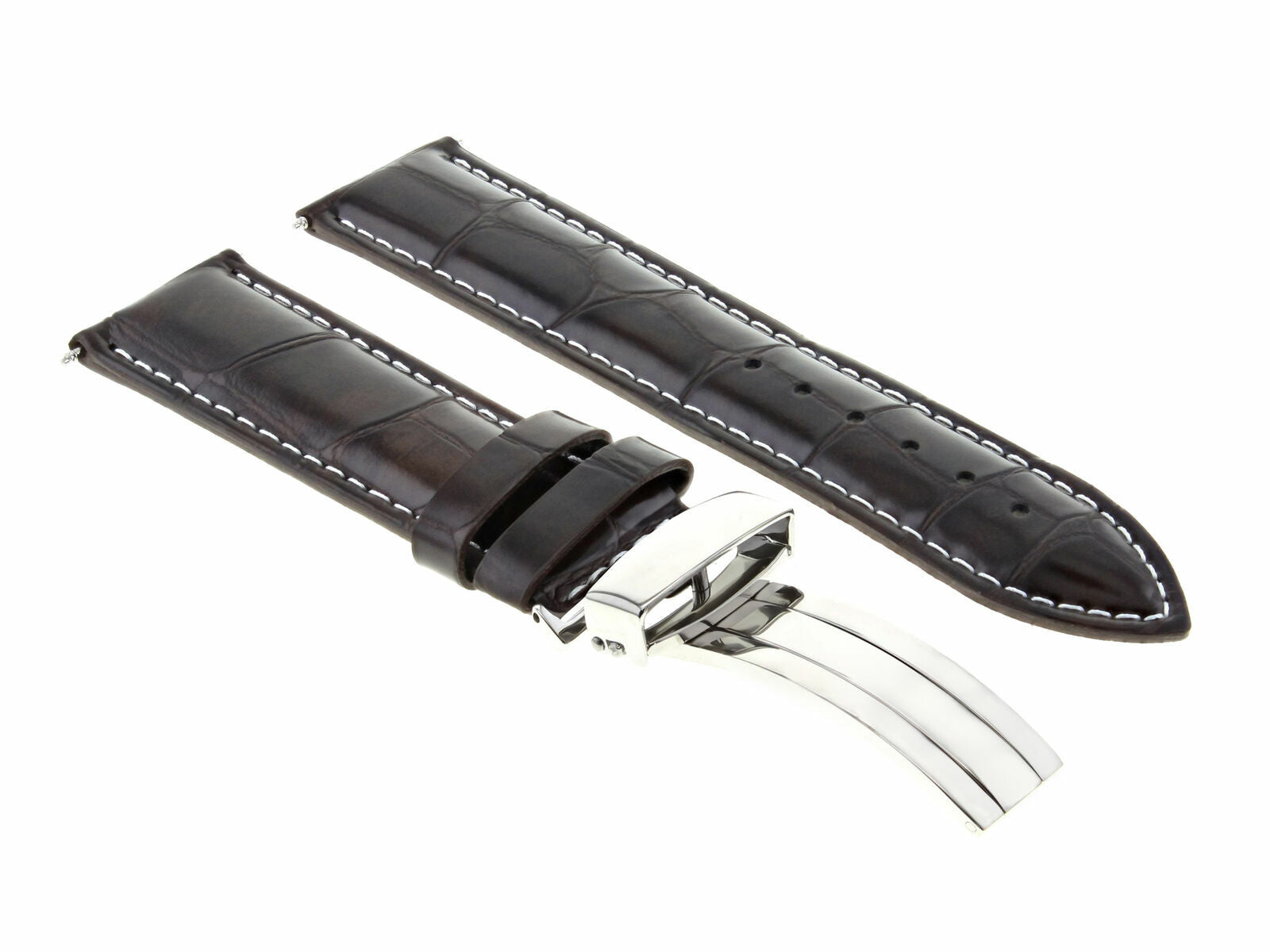 22MM LEATHER BAND STRAP FOR MONTBLANC TIMEWALKER  DEPLOYMENT CLASP DARK BROWN WS