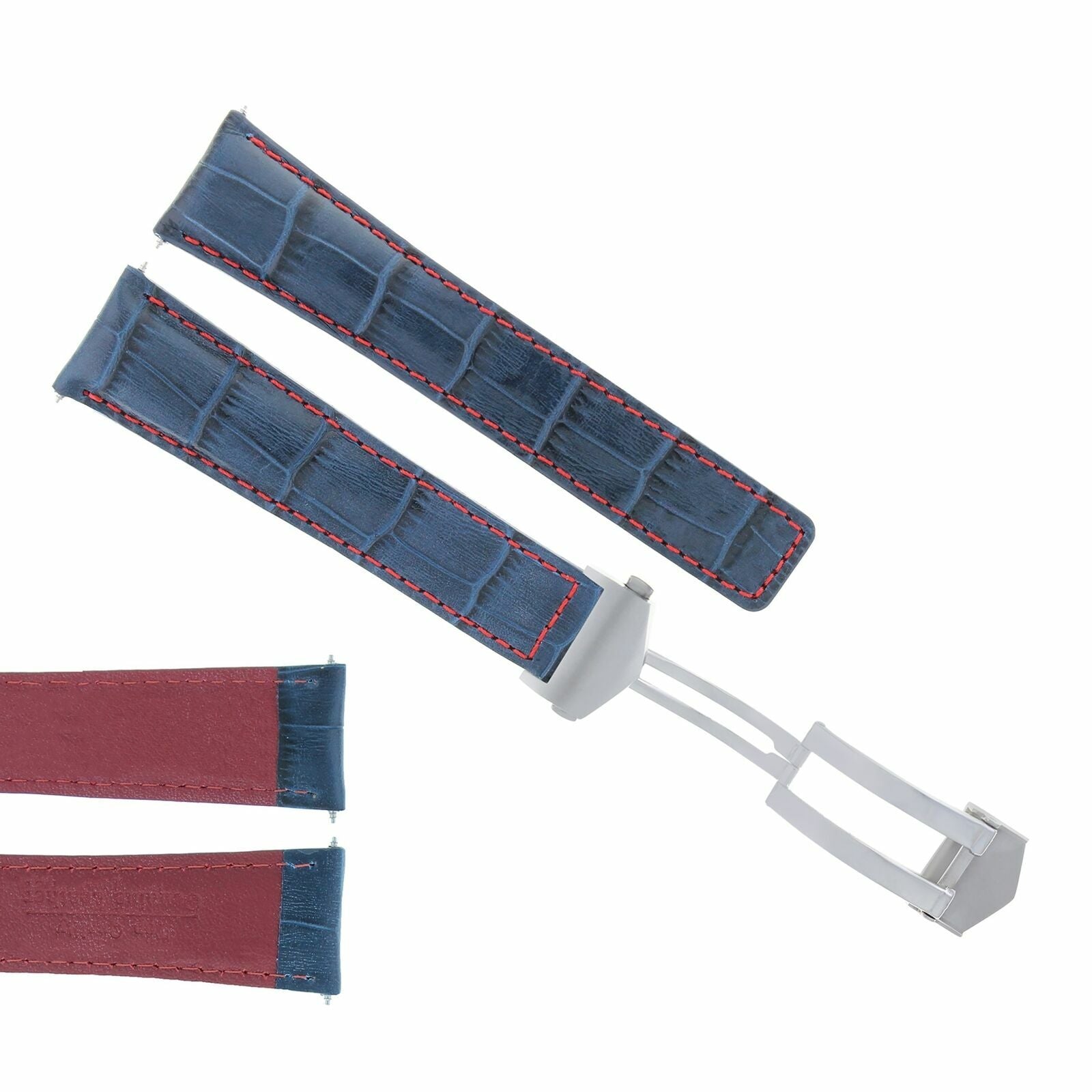 22MM BLUE RED LEATHER WATCH STRAP FOR TAG HEUER CARRERA WATCH + DEPLOYMENT CLASP