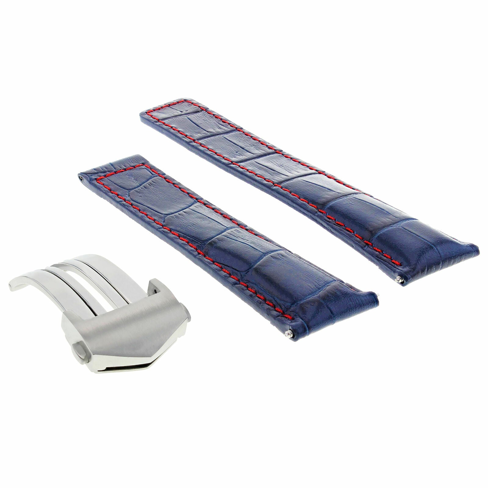 22MM BLUE RED LEATHER WATCH STRAP FOR TAG HEUER CARRERA WATCH + DEPLOYMENT CLASP