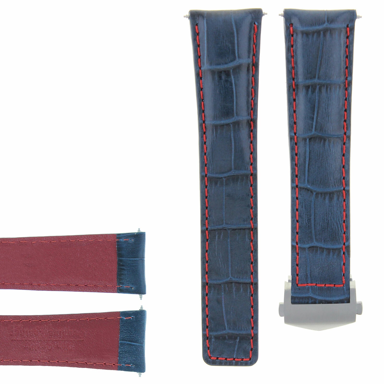 22MM BLUE RED LEATHER WATCH STRAP FOR TAG HEUER CARRERA WATCH + DEPLOYMENT CLASP