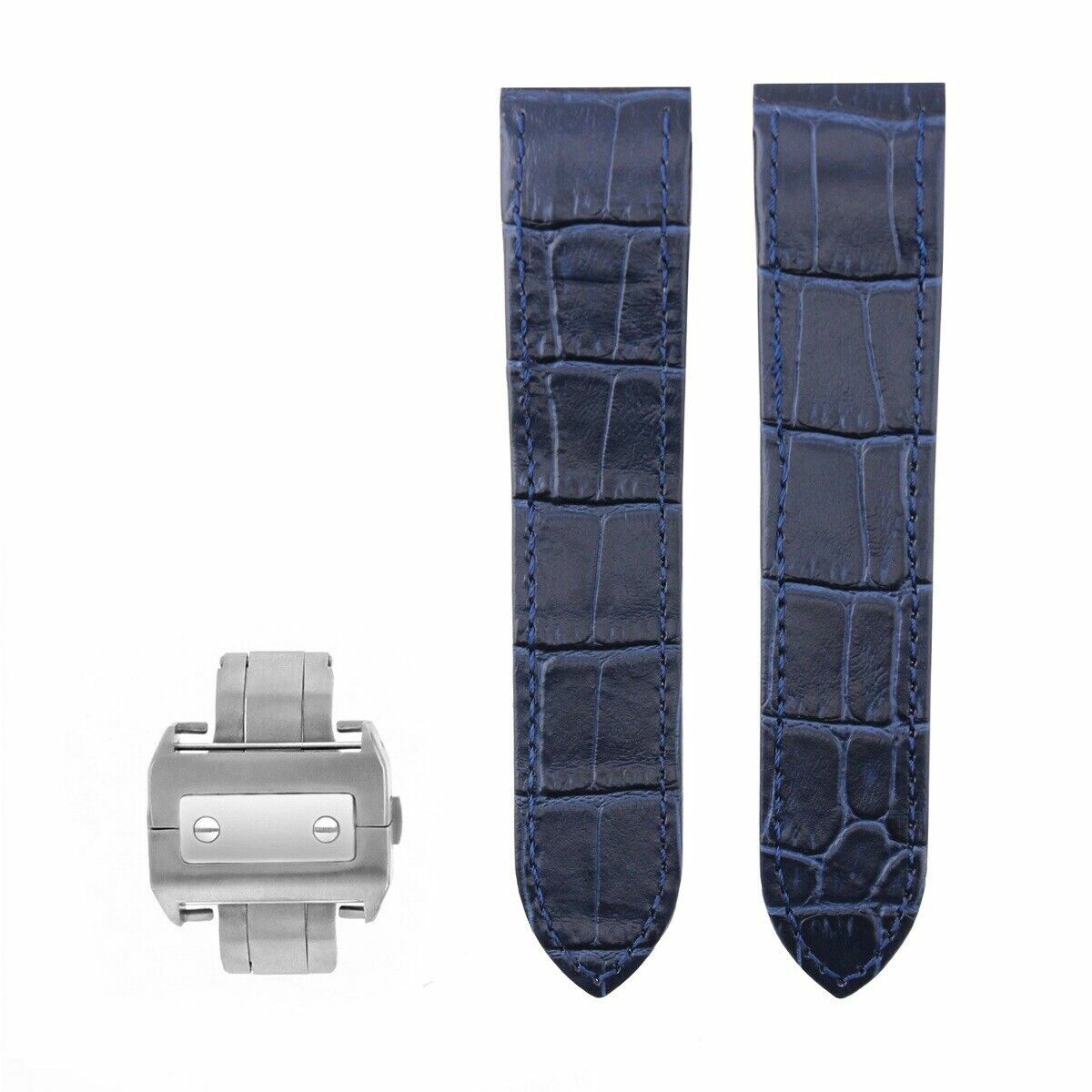 23MM LEATHER BAND STRAP DEPLOYMENT FIT 38MM CARTIER SANTOS 100 XL + CLASP BLUE