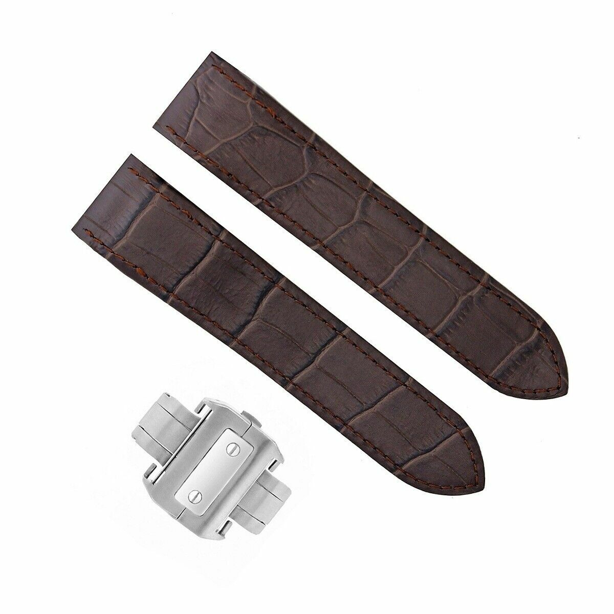 COMPLETE 23MM LEATHER STRAP ALLIGATOR BAND FOR 38MM CARTIER SANTOS XL D/BROWN