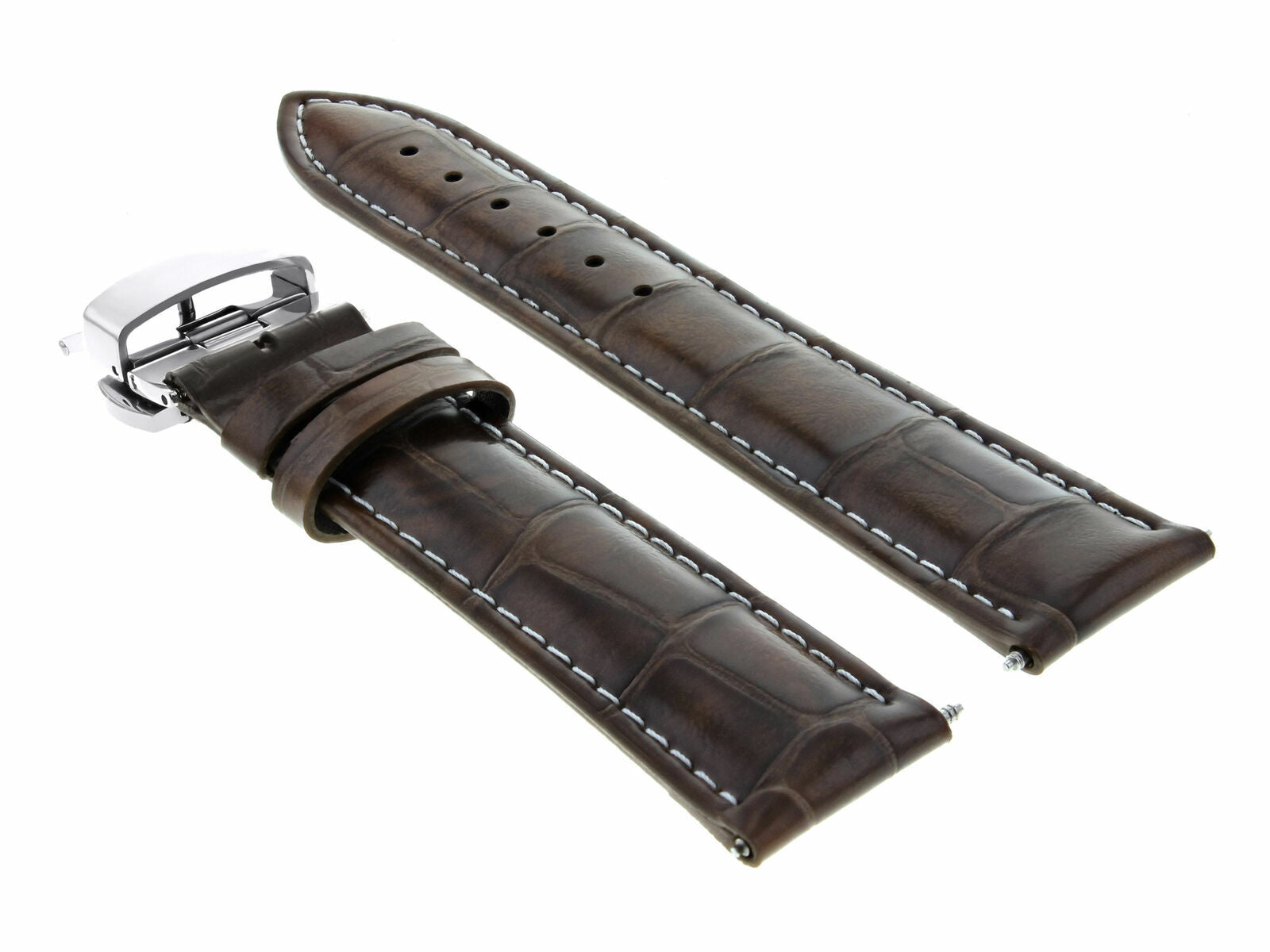 22MM LEATHER WATCH STRAP BAND DEPLOY CLASP FOR IWC PORTUGUESE DARK BROWN WS