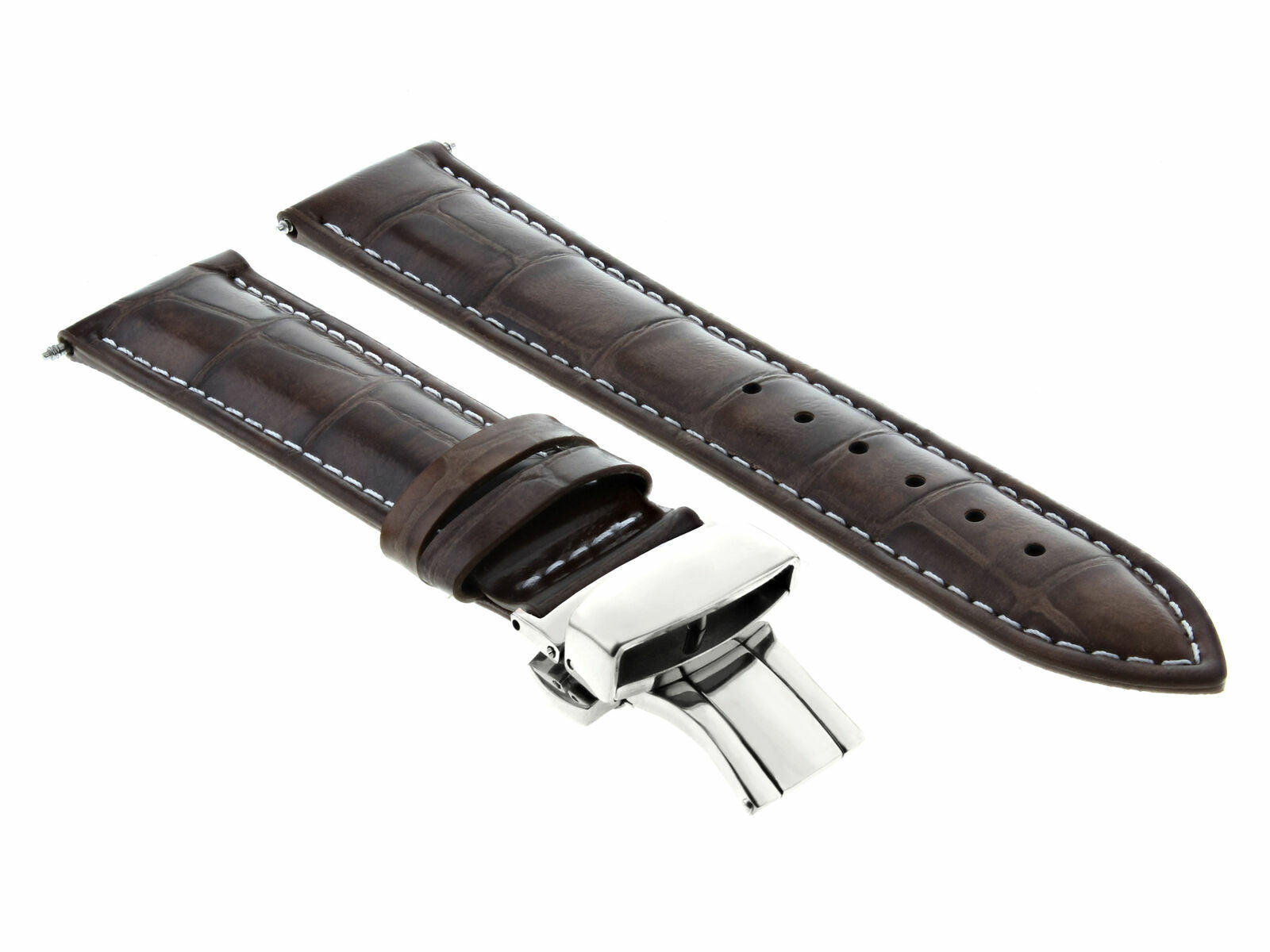 22MM LEATHER WATCH STRAP BAND DEPLOY CLASP FOR IWC PORTUGUESE DARK BROWN WS