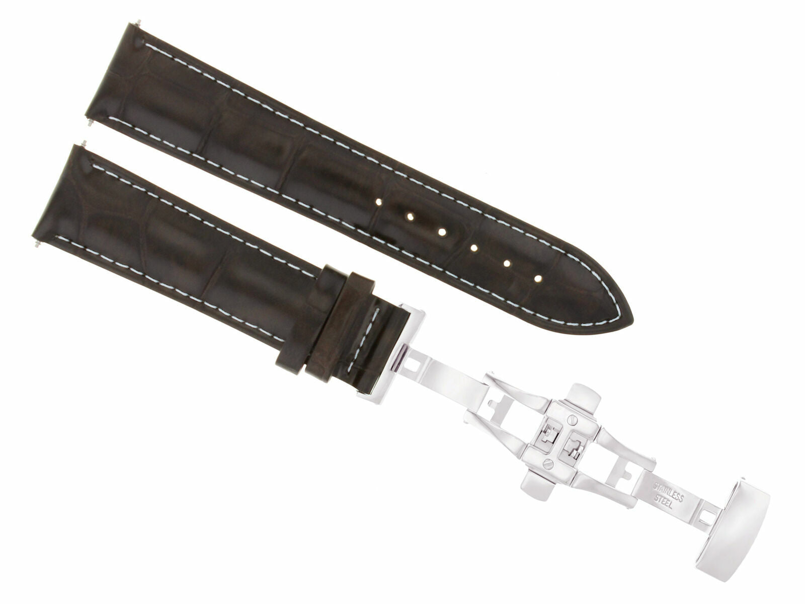 22MM LEATHER WATCH STRAP BAND DEPLOY CLASP FOR IWC PORTUGUESE DARK BROWN WS