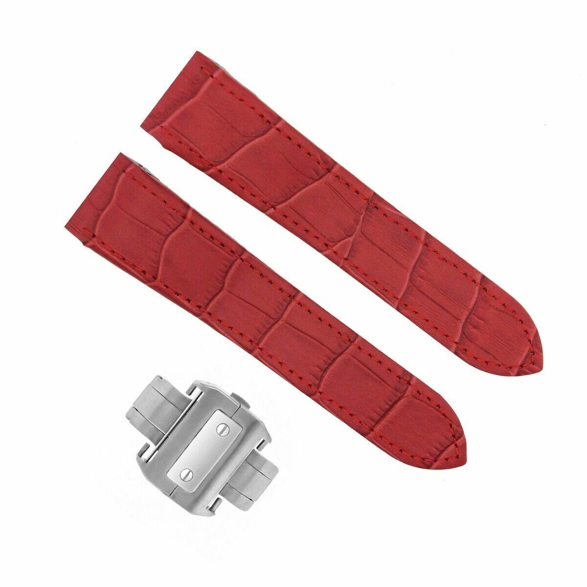 COMPLETE 23MM LEATHER WATCH BAND DEPLOYMENT CLASP FOR 38MM CARTIER SANTOS XL RED