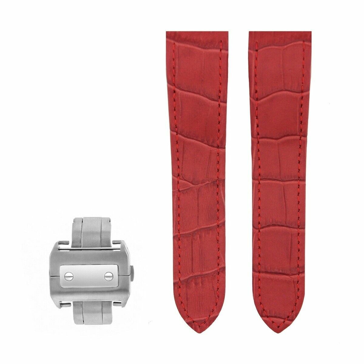 COMPLETE 23MM LEATHER WATCH BAND DEPLOYMENT CLASP FOR 38MM CARTIER SANTOS XL RED