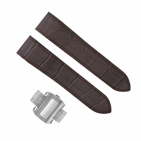 COMPLETE 24.5MM LEATHER STRAP BAND FOR CARTIER SANTOS 100 CHRONO XL DARK BROWN