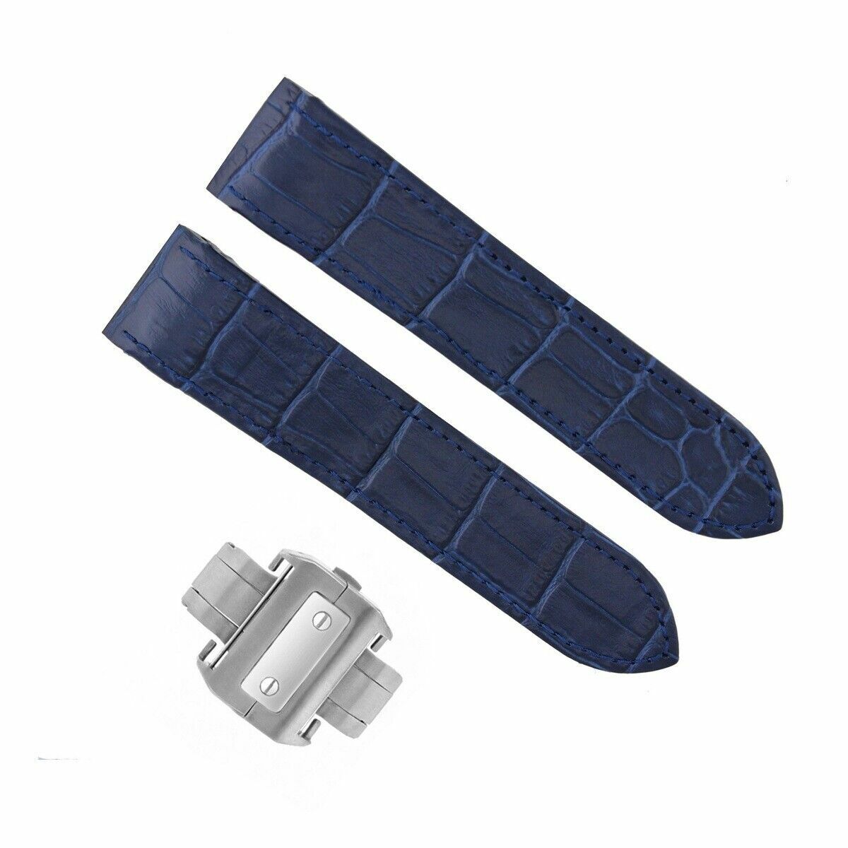 24.5MM LEATHER STRAP DEPLOYMENT FIT CARTIER SANTOS 100 CHRONO XL + CLASP BLUE