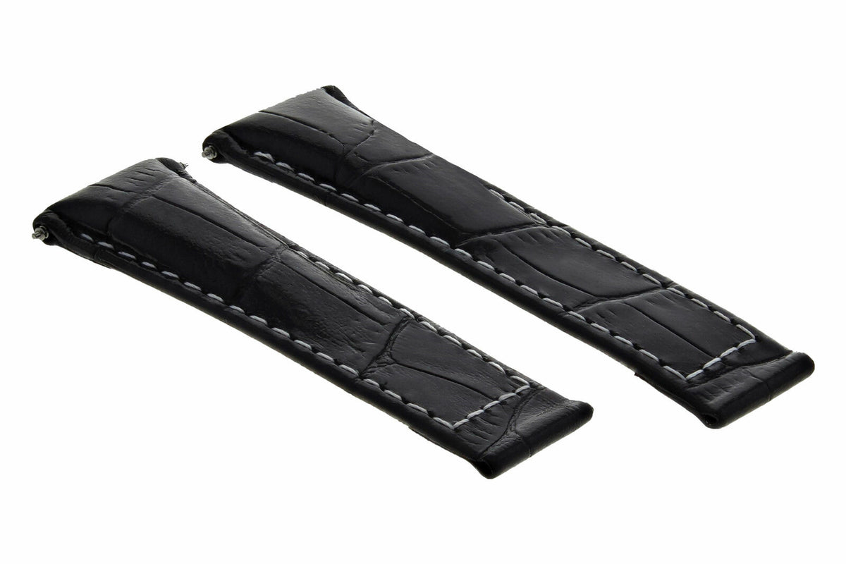 3 20mm Leather Strap for Rolex Daytona 116519 116520 116523 Black Regular, front view