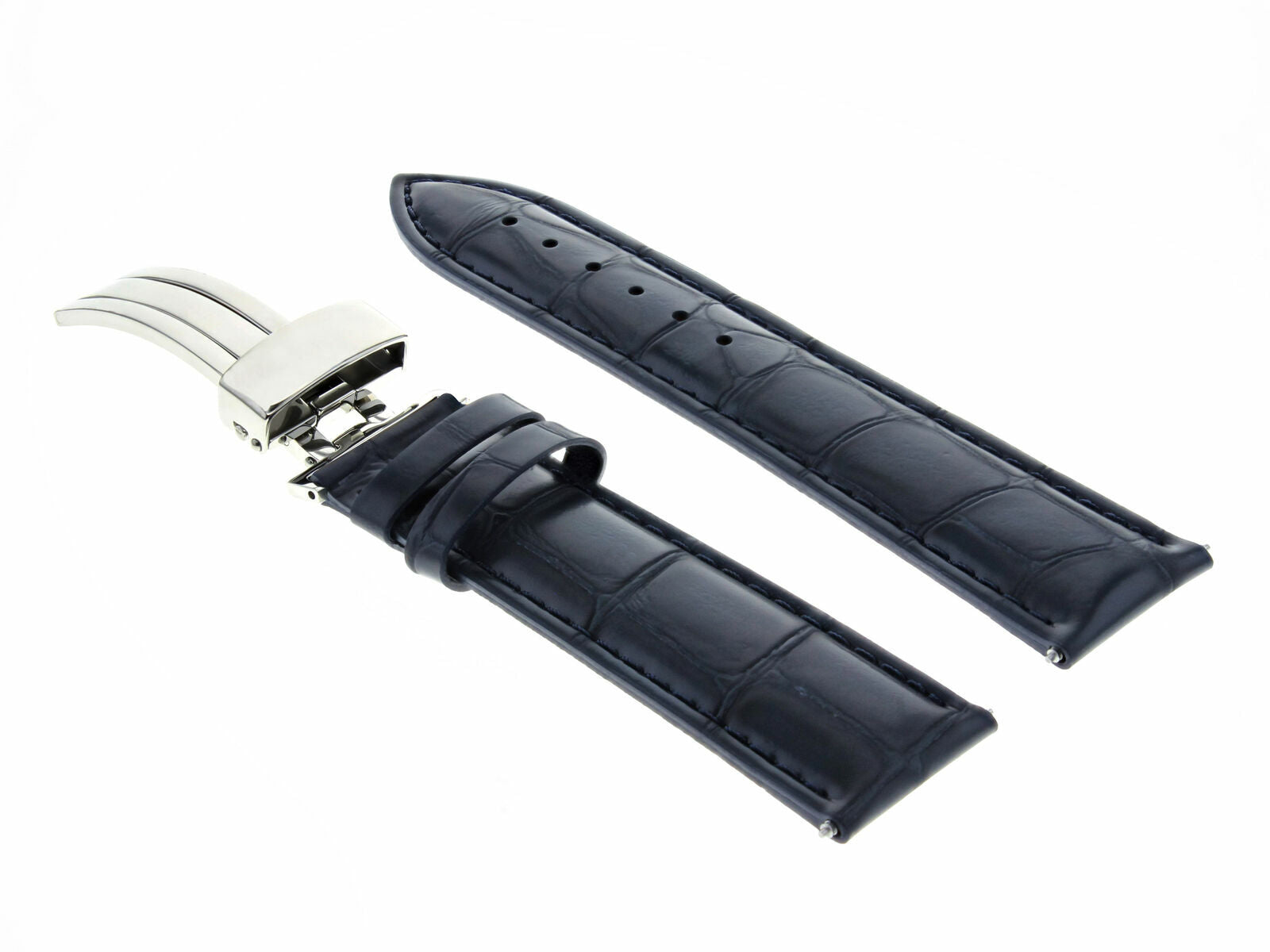 22MM LEATHER WATCH STRAP BAND DEPLOYMENT CLASP IWC PILOT PORTUGUESE DARK BLUE